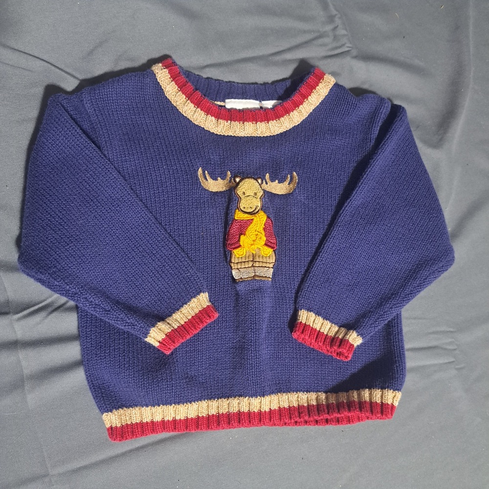 VTG Second Step‎ 24m Moose Wearing Scarf Knit Sweater 100% Cotton